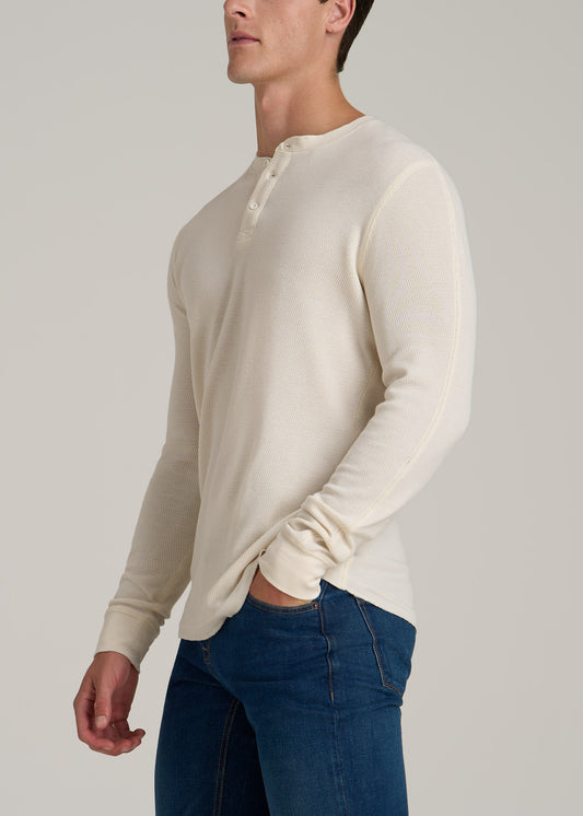 Double Honeycomb Thermal Long-Sleeve Henley Shirt for Tall Men in White Alyssum