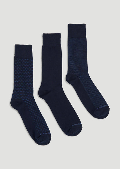 Dress Socks Size 14 to 17 (3-Pack) for Tall Men in True Navy