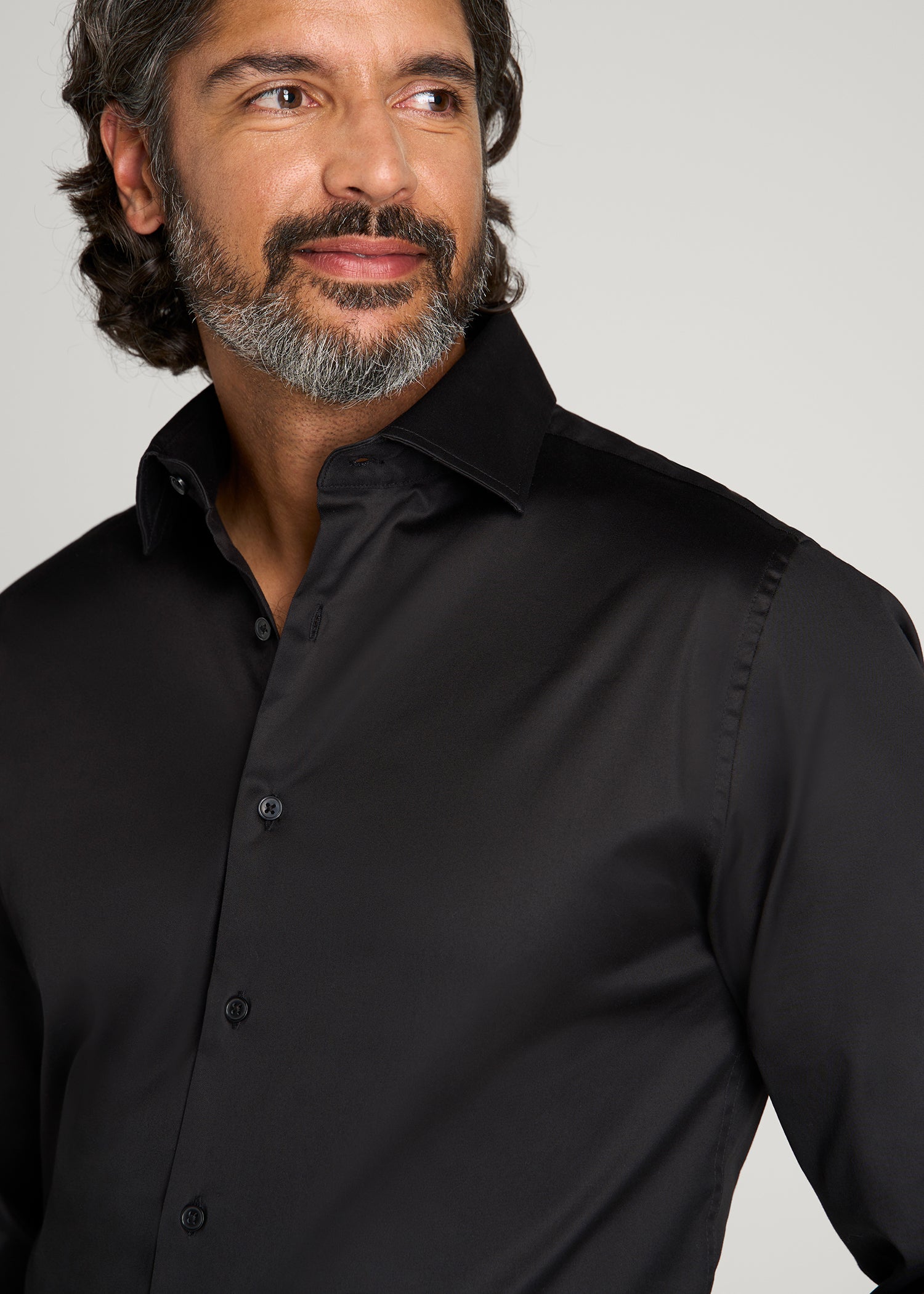 Easy Care Stretch Cotton Dress Shirt for Tall Men in Black
