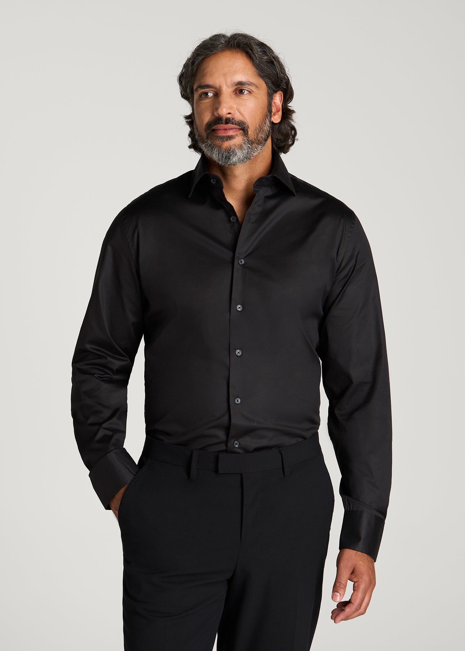 Easy Care Stretch Cotton Dress Shirt for Tall Men in Black