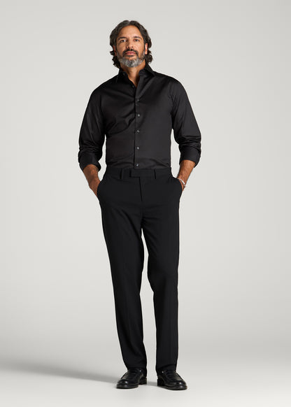 Easy Care Stretch Cotton Dress Shirt for Tall Men in Black