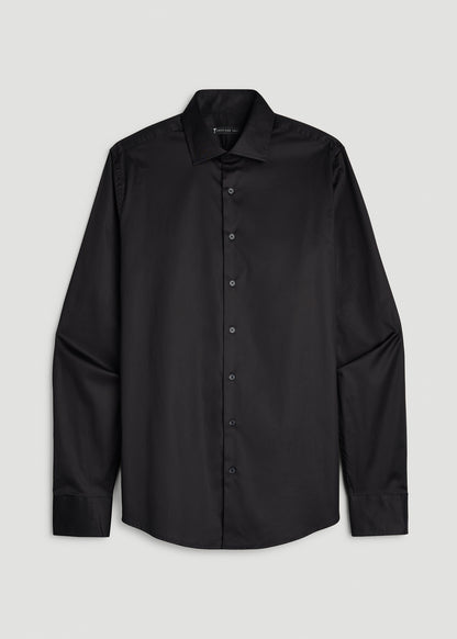 Easy Care Stretch Cotton Dress Shirt for Tall Men in Black