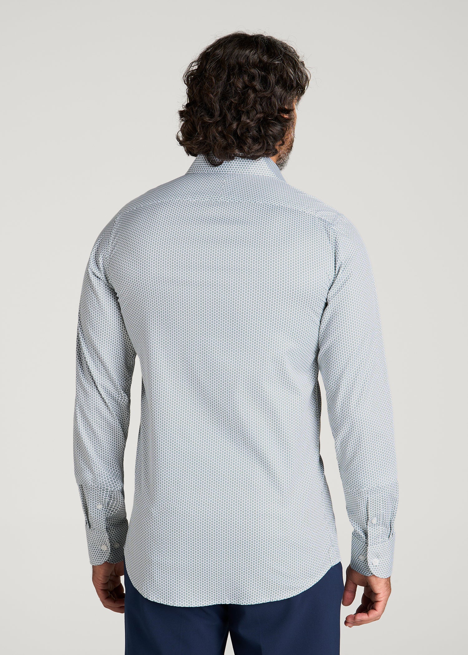Easy Care Stretch Cotton Dress Shirt for Tall Men in Boreal Green Geo