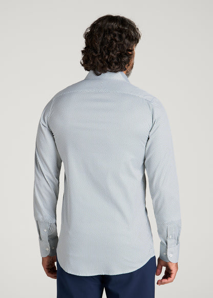 Easy Care Stretch Cotton Dress Shirt for Tall Men in Boreal Green Geo