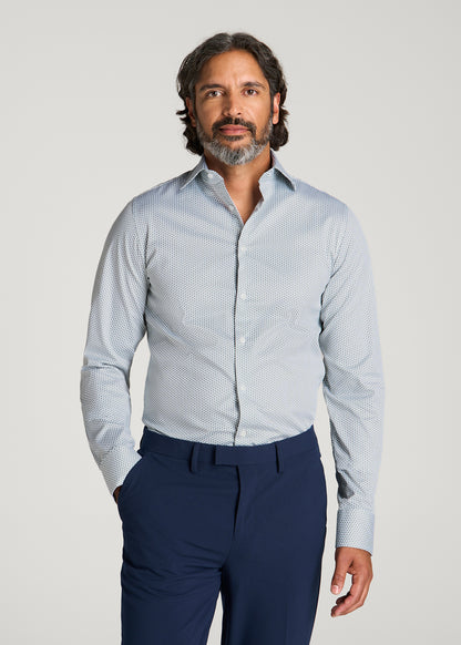 Easy Care Stretch Cotton Dress Shirt for Tall Men in Boreal Green Geo