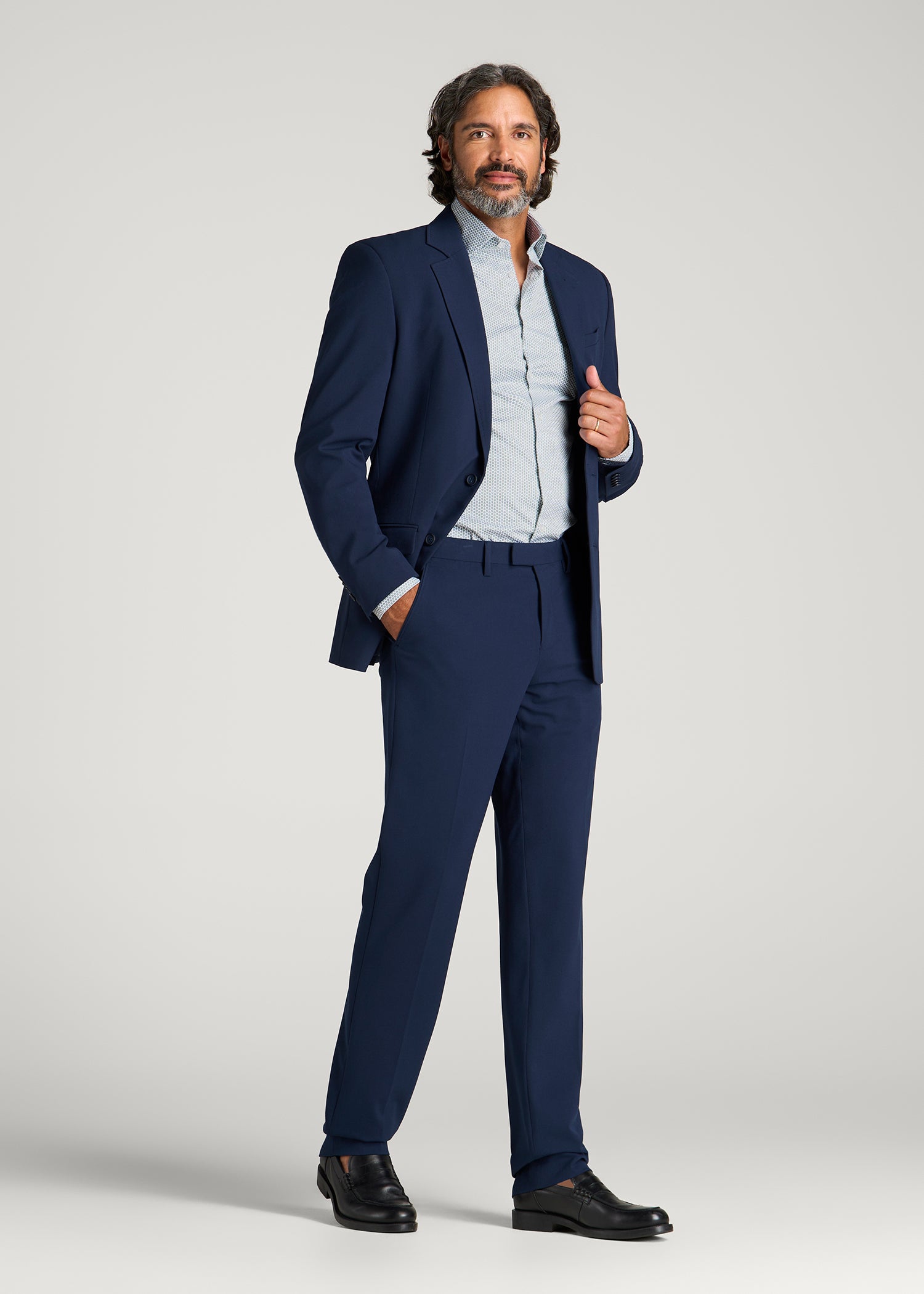 Easy Care Stretch Cotton Dress Shirt for Tall Men in Boreal Green Geo