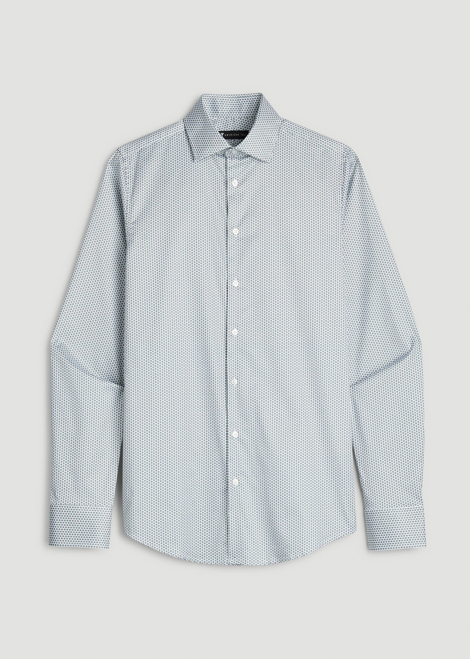 Easy Care Stretch Cotton Dress Shirt for Tall Men in Boreal Green Geo