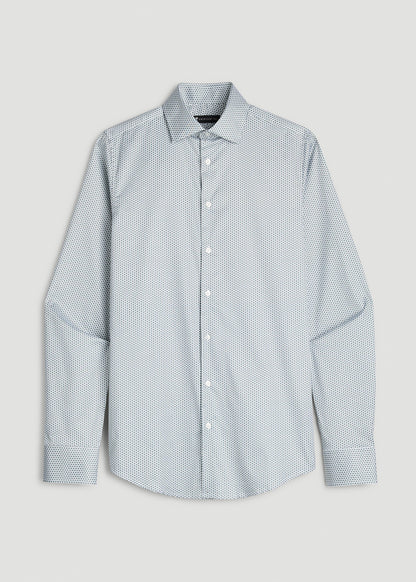 Easy Care Stretch Cotton Dress Shirt for Tall Men in Boreal Green Geo