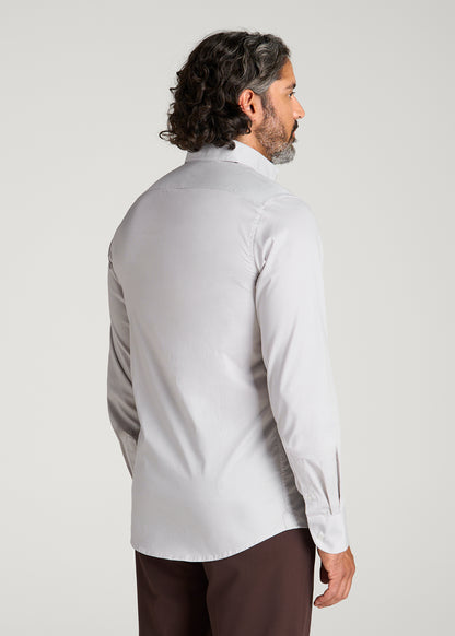 Easy Care Stretch Cotton Dress Shirt for Tall Men in Greige Houndstooth