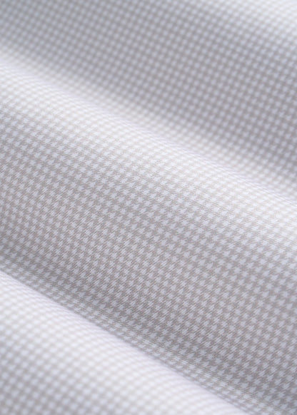 Easy Care Stretch Cotton Dress Shirt for Tall Men in Greige Houndstooth
