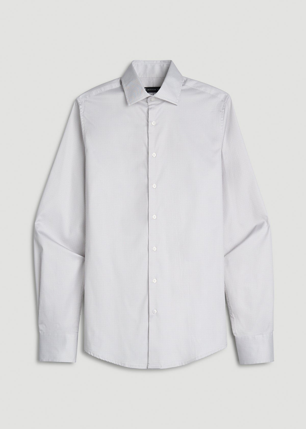 Easy Care Stretch Cotton Dress Shirt for Tall Men in Greige Houndstooth