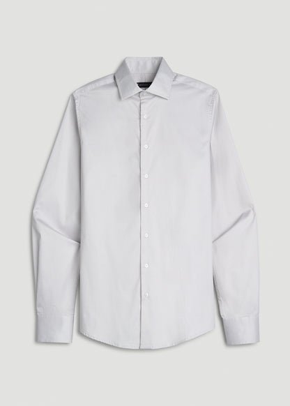Easy Care Stretch Cotton Dress Shirt for Tall Men in Greige Houndstooth