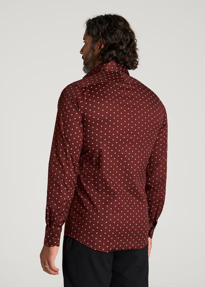 Easy Care Stretch Cotton Dress Shirt for Tall Men in Rum Raisin Geo