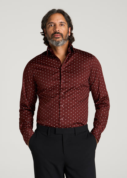 Easy Care Stretch Cotton Dress Shirt for Tall Men in Rum Raisin Geo