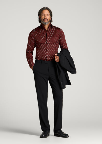 Easy Care Stretch Cotton Dress Shirt for Tall Men in Rum Raisin Geo