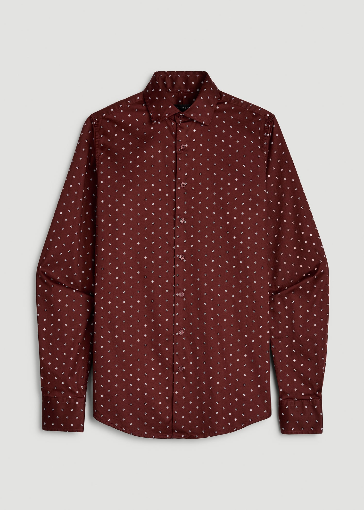 Easy Care Stretch Cotton Dress Shirt for Tall Men in Rum Raisin Geo