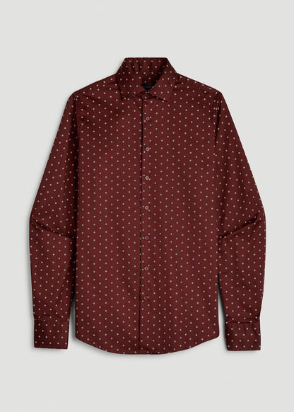 Easy Care Stretch Cotton Dress Shirt for Tall Men in Rum Raisin Geo