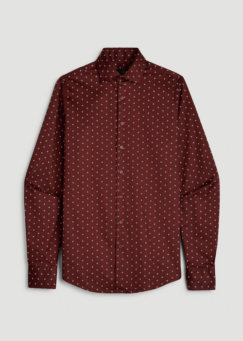 Easy Care Stretch Cotton Dress Shirt for Tall Men in Rum Raisin Geo