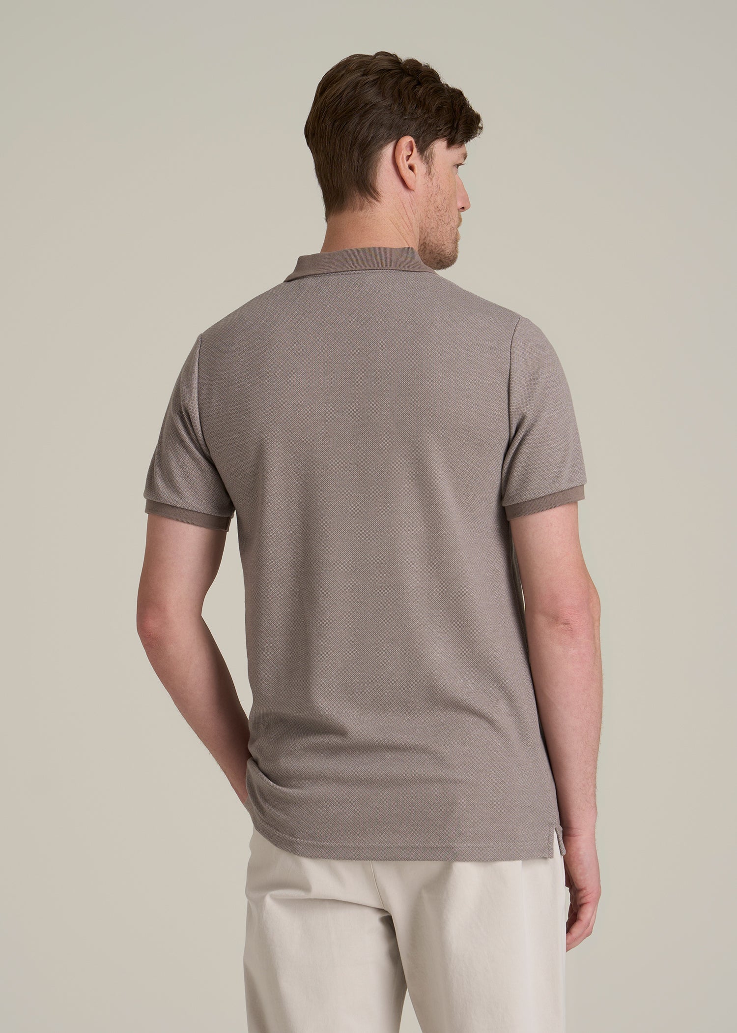 Embossed Geo Zip Collar Polo Shirt for Tall Men in Portobello