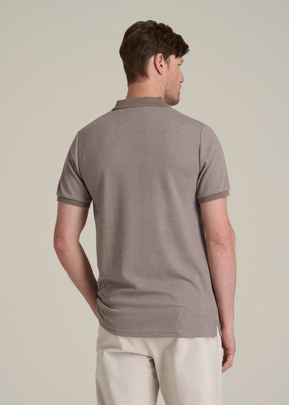 Embossed Geo Zip Collar Polo Shirt for Tall Men in Portobello
