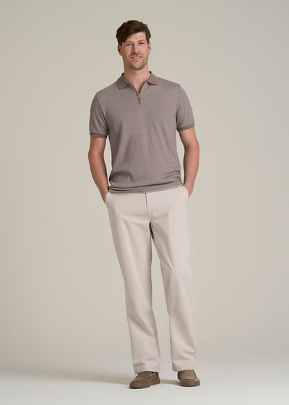 Embossed Geo Zip Collar Polo Shirt for Tall Men in Portobello