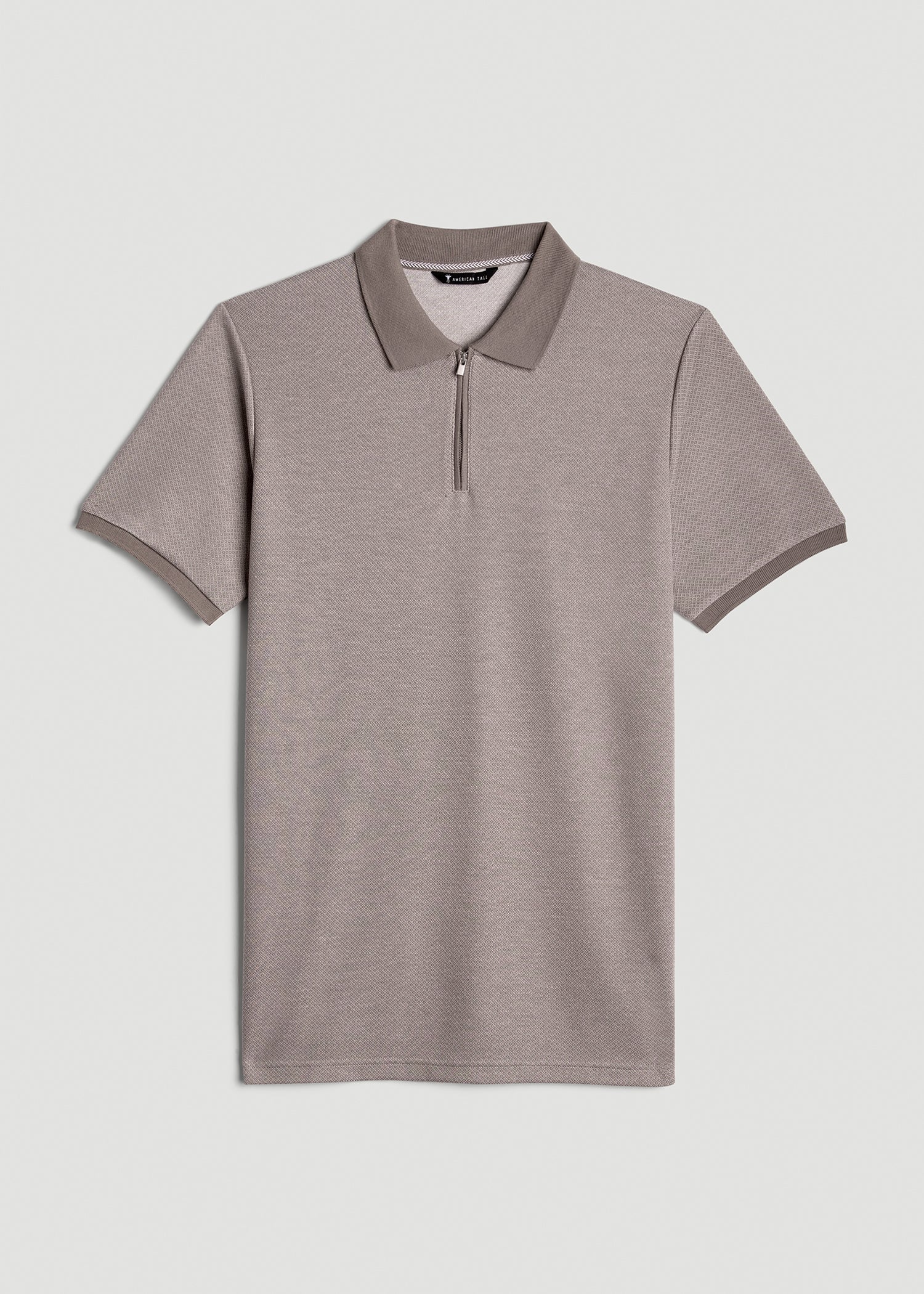 Embossed Geo Zip Collar Polo Shirt for Tall Men in Portobello