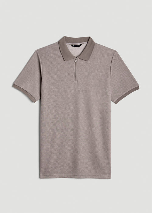 Embossed Geo Zip Collar Polo Shirt for Tall Men in Portobello