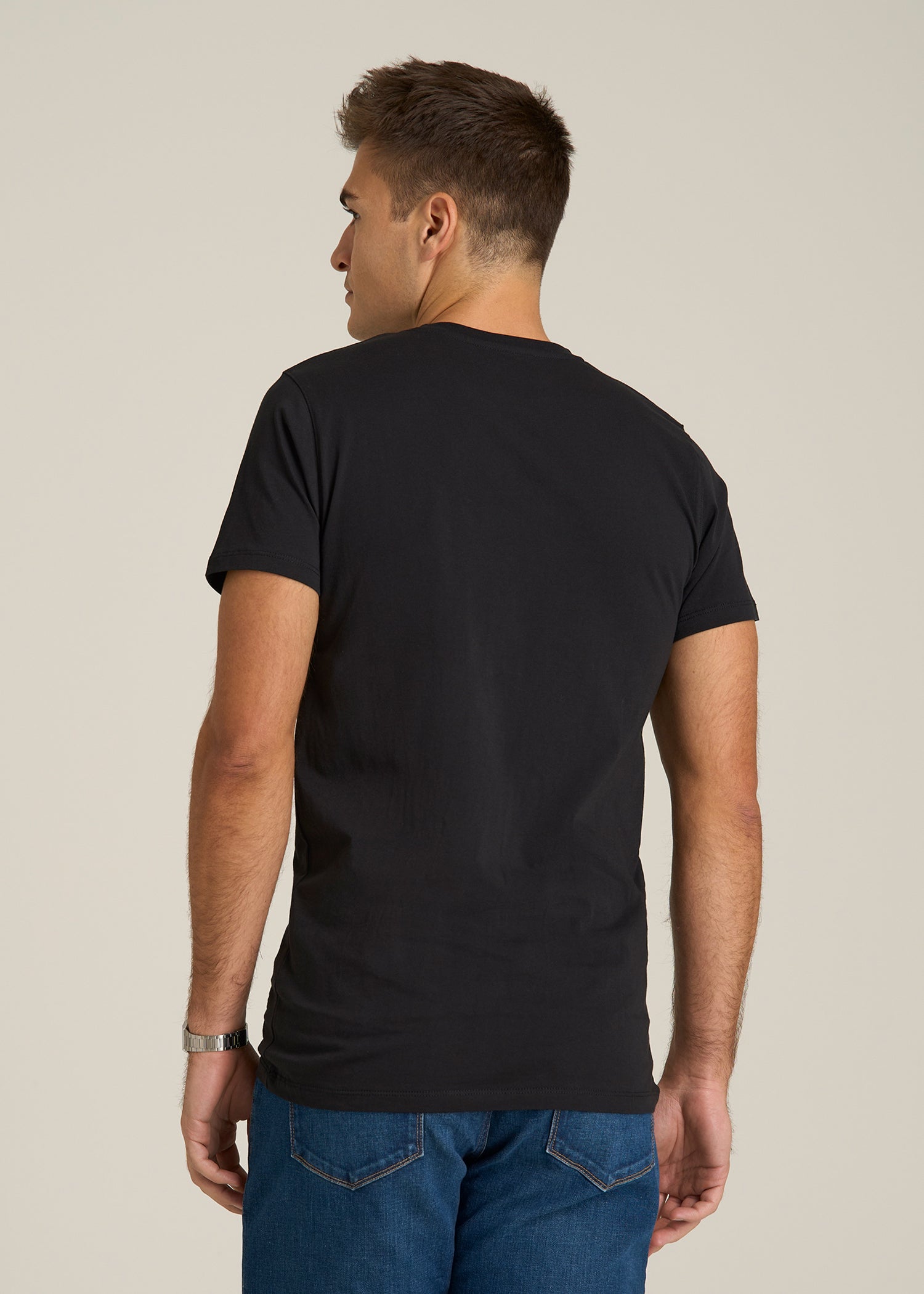 MODERN-FIT Embroidered Logo Crewneck T-Shirt for Tall Men in Black
