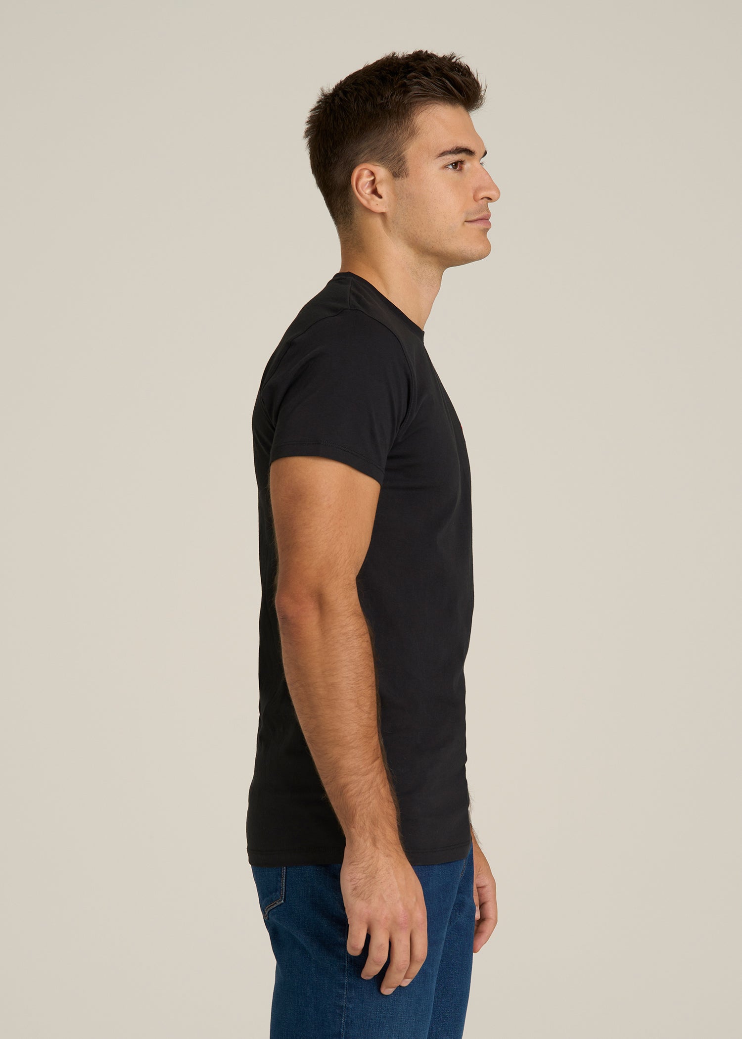 MODERN-FIT Embroidered Logo Crewneck T-Shirt for Tall Men in Black