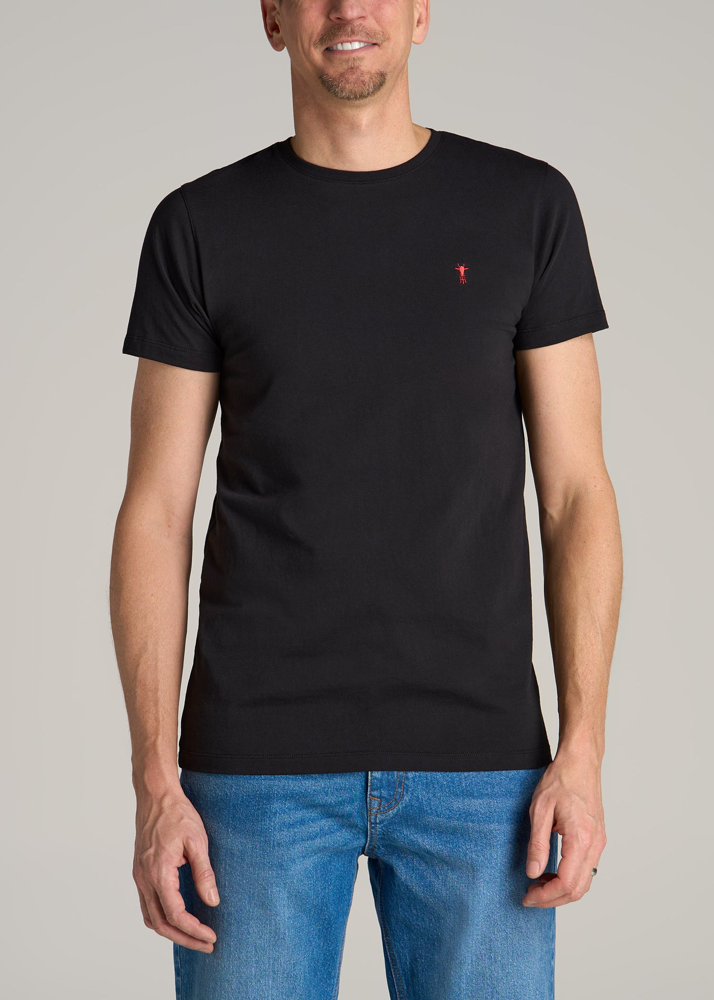 MODERN-FIT Embroidered Logo Crewneck T-Shirt for Tall Men in Black