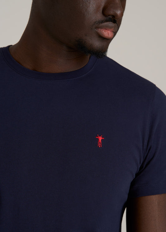 MODERN-FIT Embroidered Logo Crewneck T-Shirt for Tall Men in Evening Blue