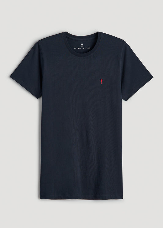 MODERN-FIT Embroidered Logo Crewneck T-Shirt for Tall Men in Evening Blue