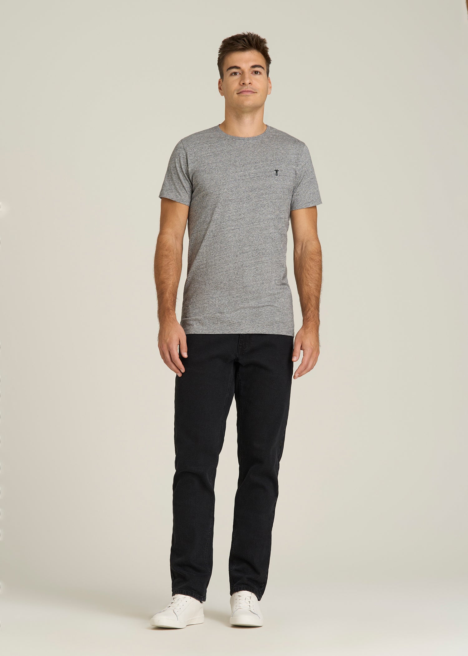 MODERN-FIT Embroidered Logo Crewneck T-Shirt for Tall Men in Heather Grey