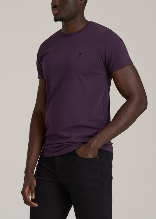 MODERN-FIT Embroidered Logo Crewneck T-Shirt for Tall Men in Midnight Plum