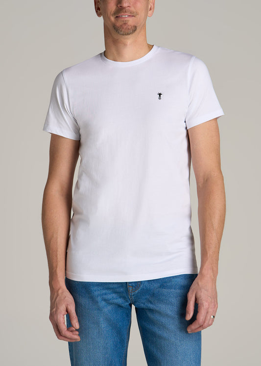 MODERN-FIT Embroidered Logo Crewneck T-Shirt for Tall Men in White
