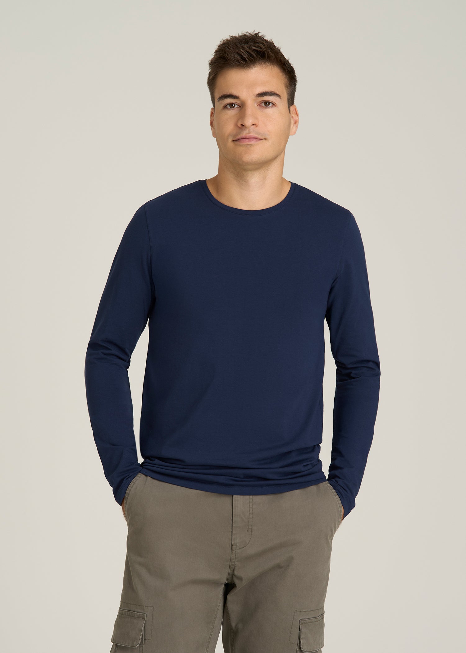 The Essential Modern Fit Crewneck Long Sleeve Tee for Tall Men in Navy