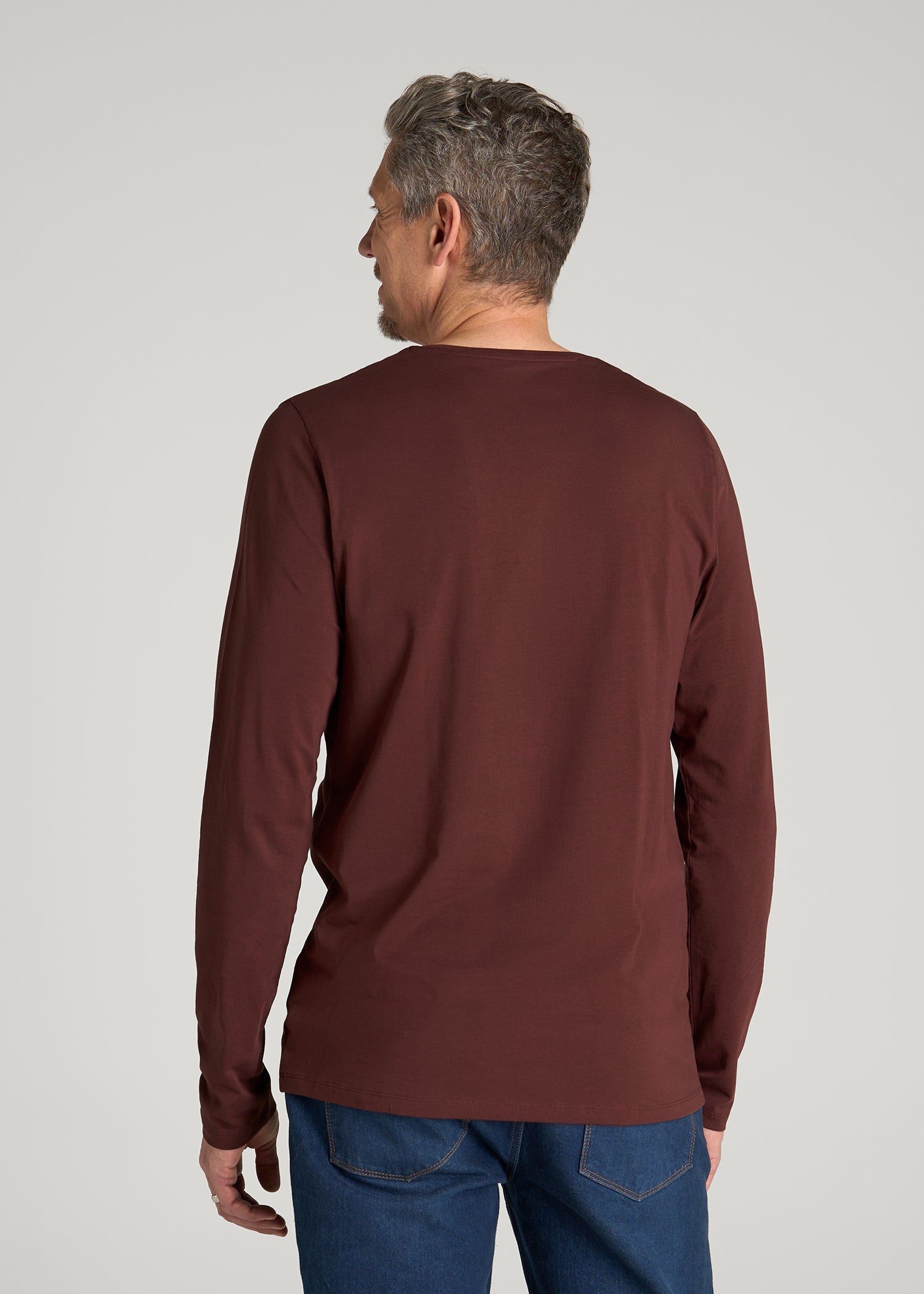 The Essential Modern Fit Crewneck Long Sleeve Tee for Tall Men in Rum Raisin