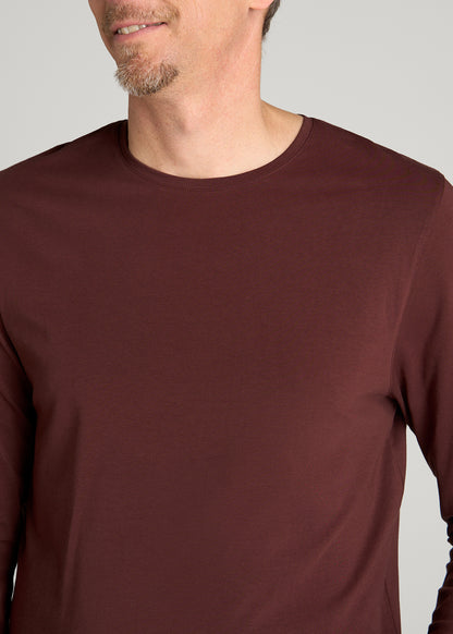 The Essential Modern Fit Crewneck Long Sleeve Tee for Tall Men in Rum Raisin