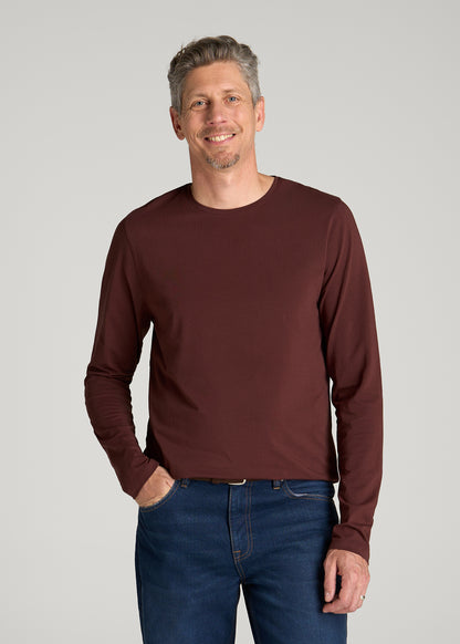The Essential Modern Fit Crewneck Long Sleeve Tee for Tall Men in Rum Raisin
