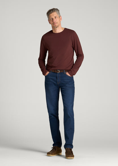 The Essential Modern Fit Crewneck Long Sleeve Tee for Tall Men in Rum Raisin