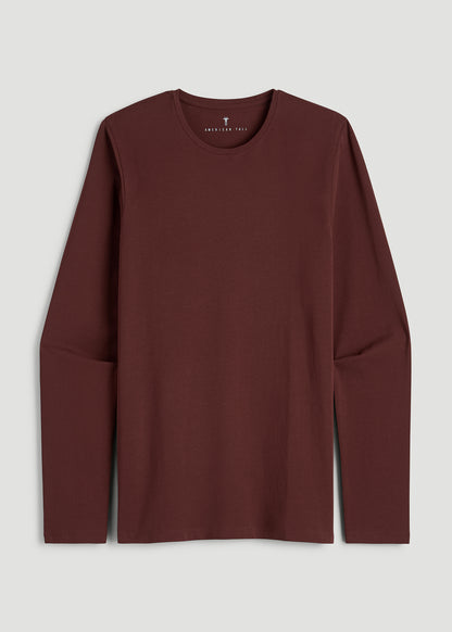 The Essential Modern Fit Crewneck Long Sleeve Tee for Tall Men in Rum Raisin