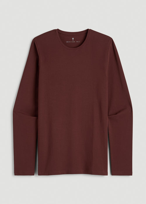 The Essential Modern Fit Crewneck Long Sleeve Tee for Tall Men in Rum Raisin