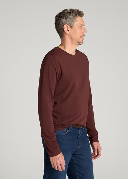 The Essential Modern Fit Crewneck Long Sleeve Tee for Tall Men in Rum Raisin