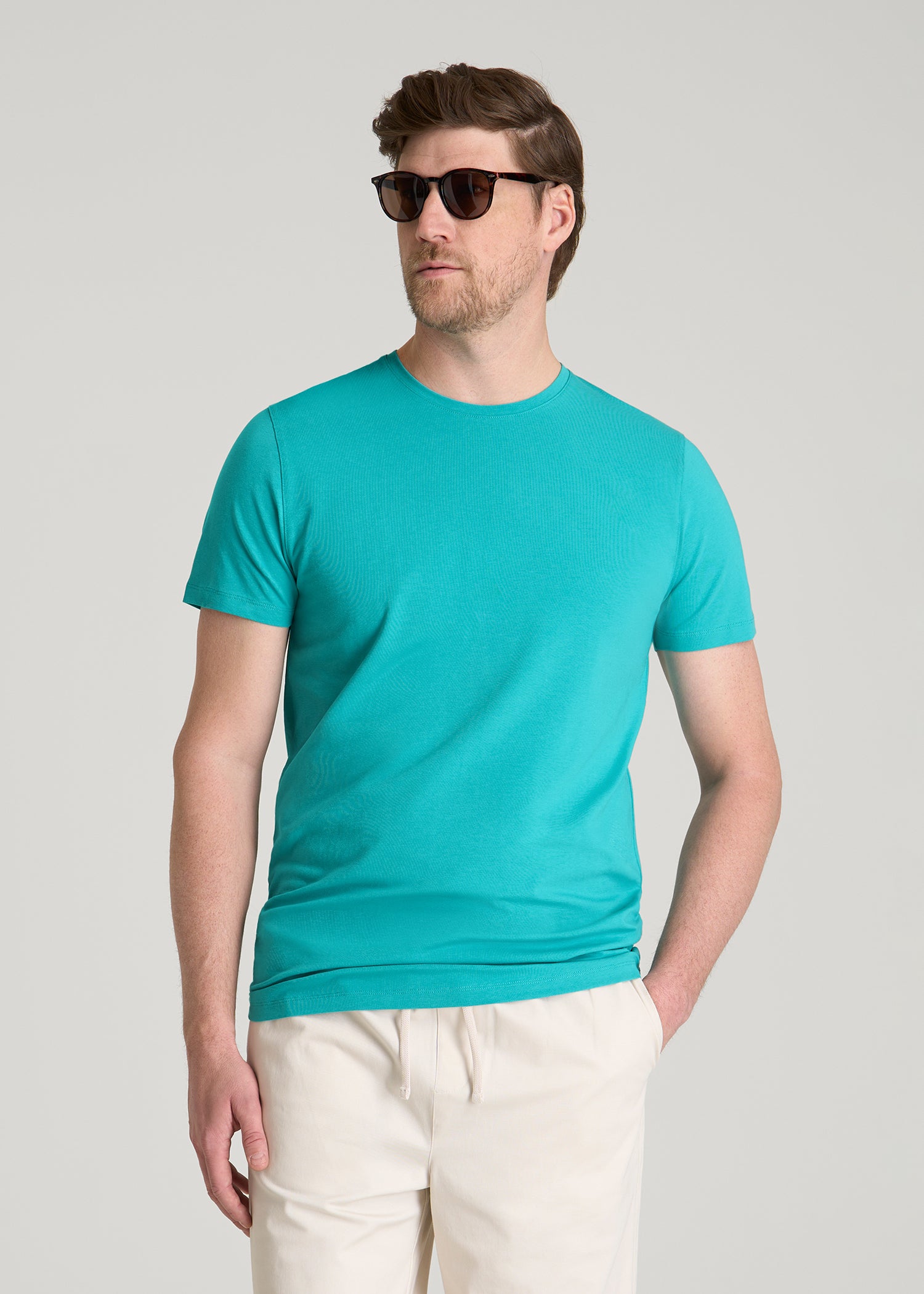 The Essential Modern Fit Crewneck Tee for Tall Men in Baltic Turquoise
