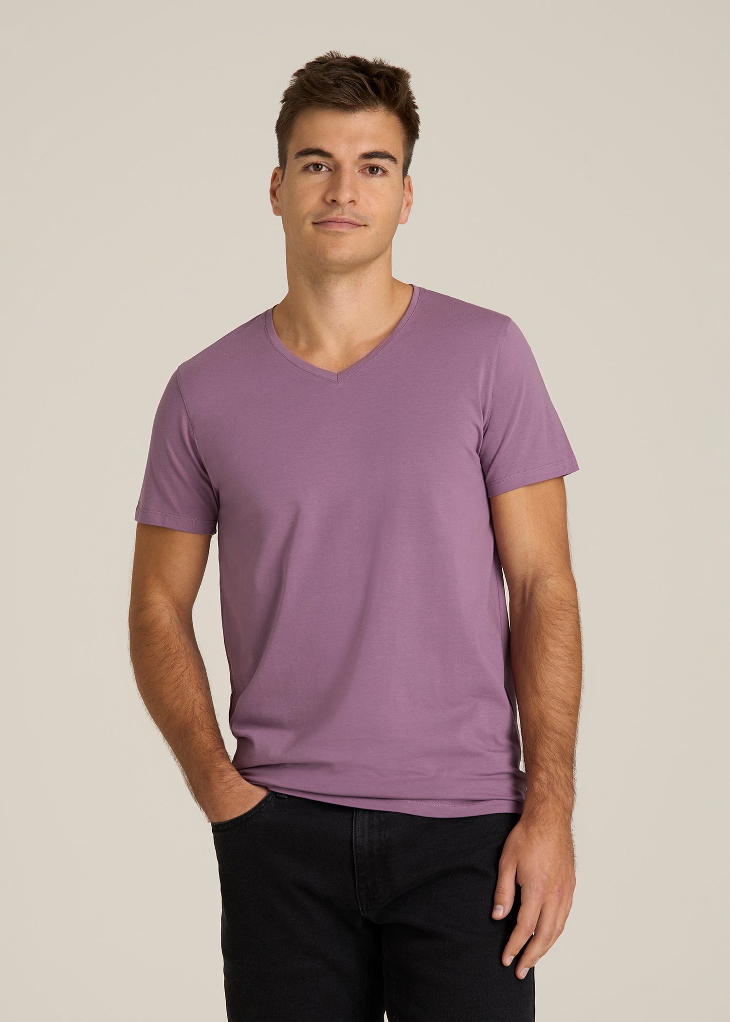 The Essential Modern Fit V-Neck Tee for Tall Men in Grapeade