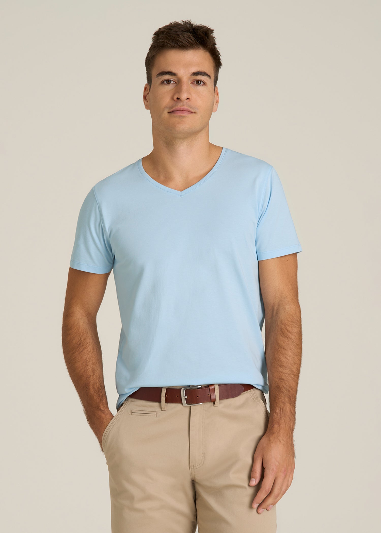 The Essential Modern Fit V-Neck Tee for Tall Men in Ice Blue