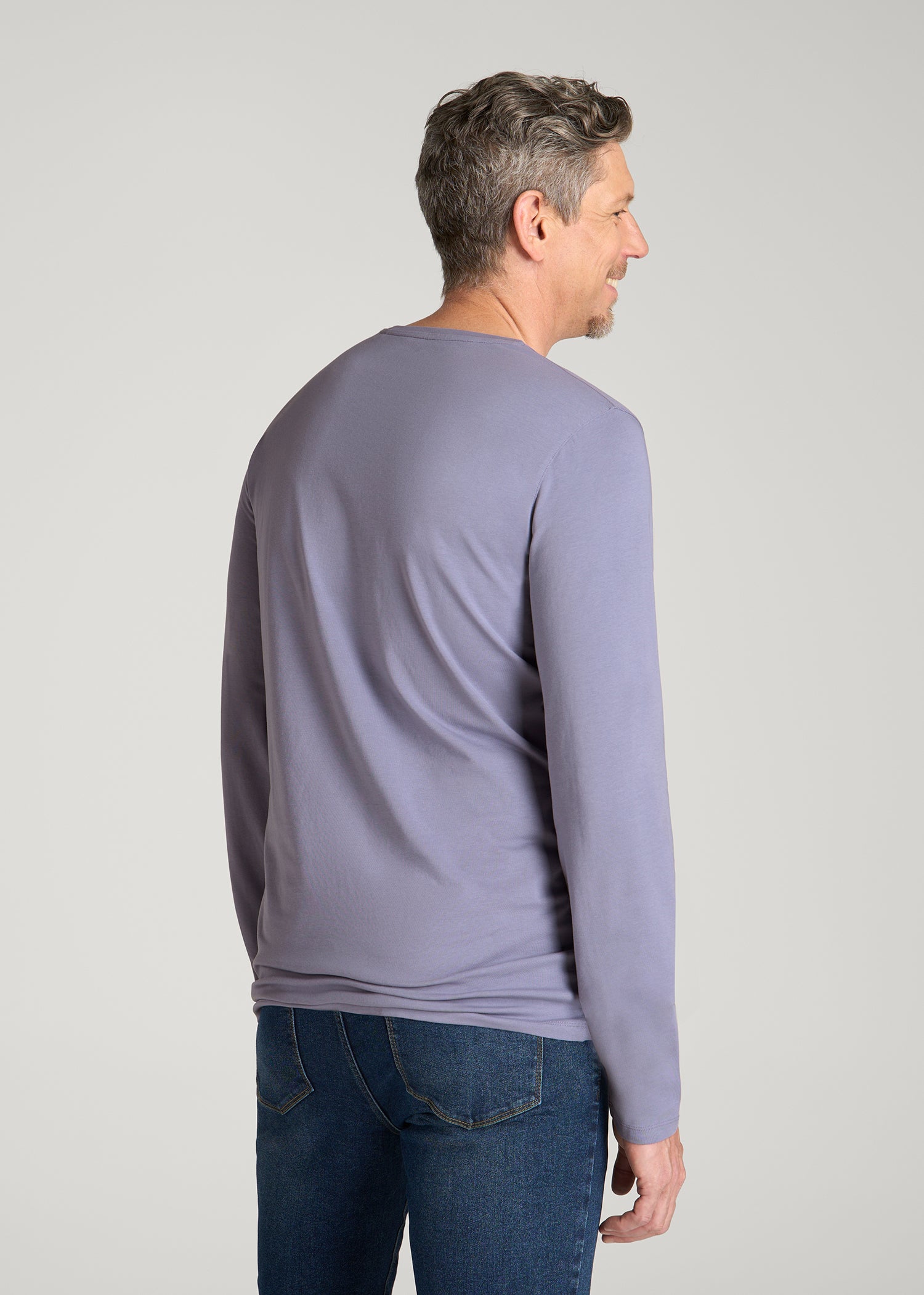 The Essential Slim Fit Long Sleeve Tee for Tall Men in Blue Granite
