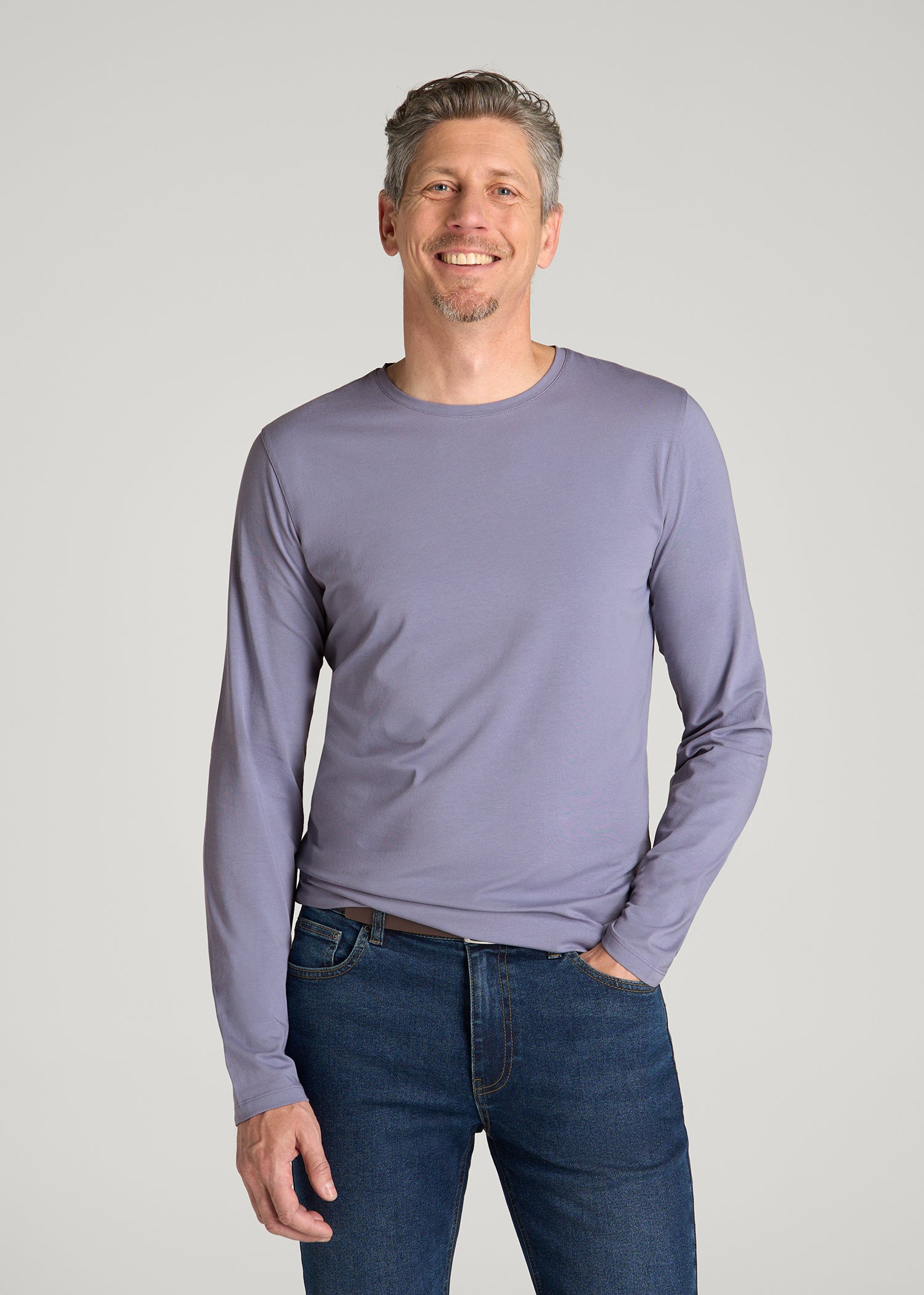 The Essential Slim Fit Long Sleeve Tee for Tall Men in Blue Granite