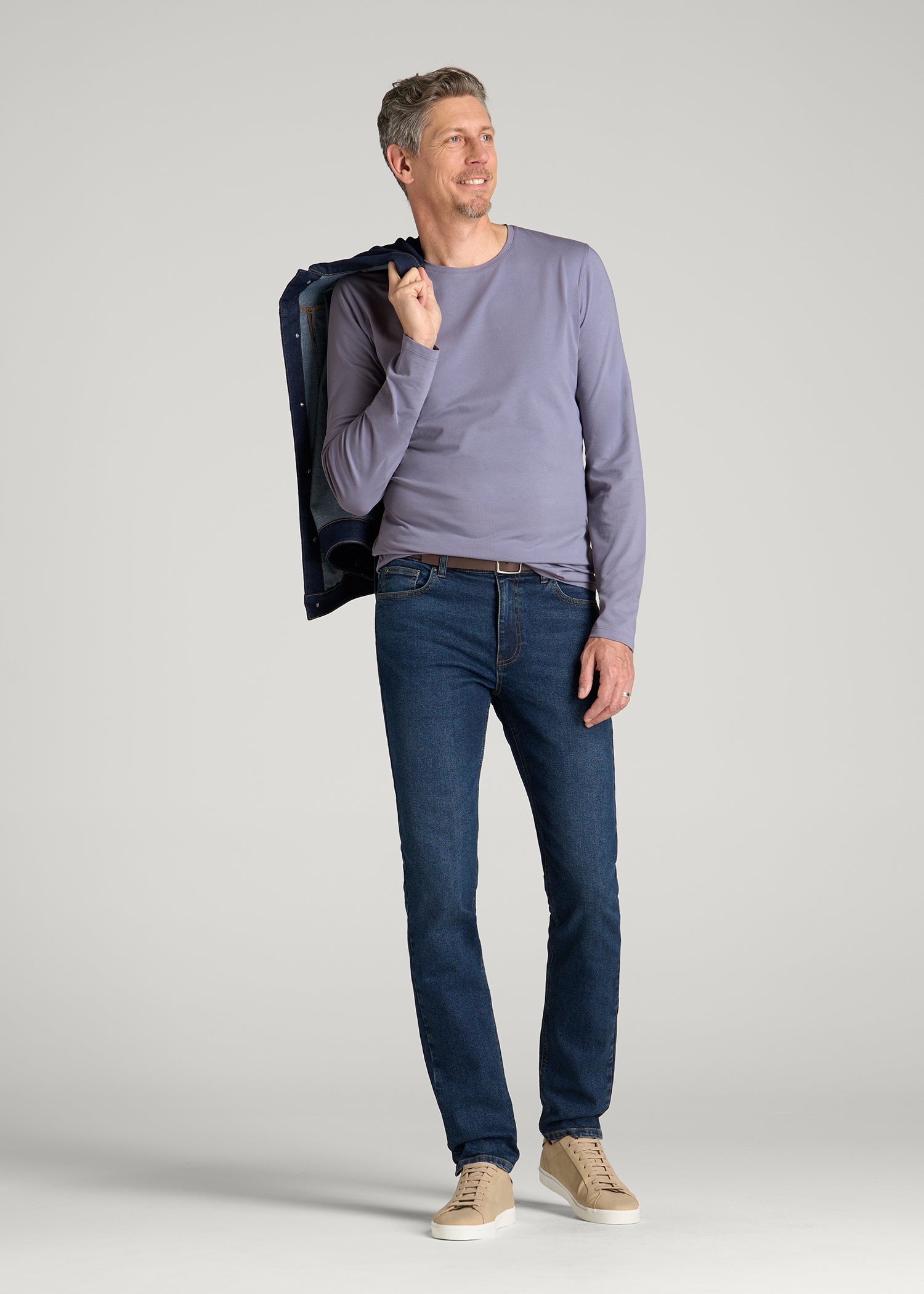 The Essential Slim Fit Long Sleeve Tee for Tall Men in Blue Granite