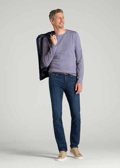 The Essential Slim Fit Long Sleeve Tee for Tall Men in Blue Granite